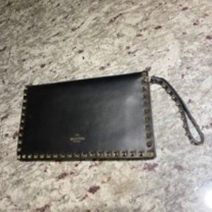 Valentino Garavani Roskstud Nappa Clutch Wristlet Black Calfskin